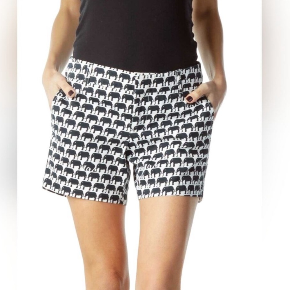 Banana Republic Milly Collection Shorts Size 12 Elephant Print Black White